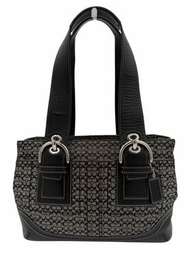 Coach Signature Buckle Tote F10927 Black Jacquard Leather Shoulder Bag Y2K